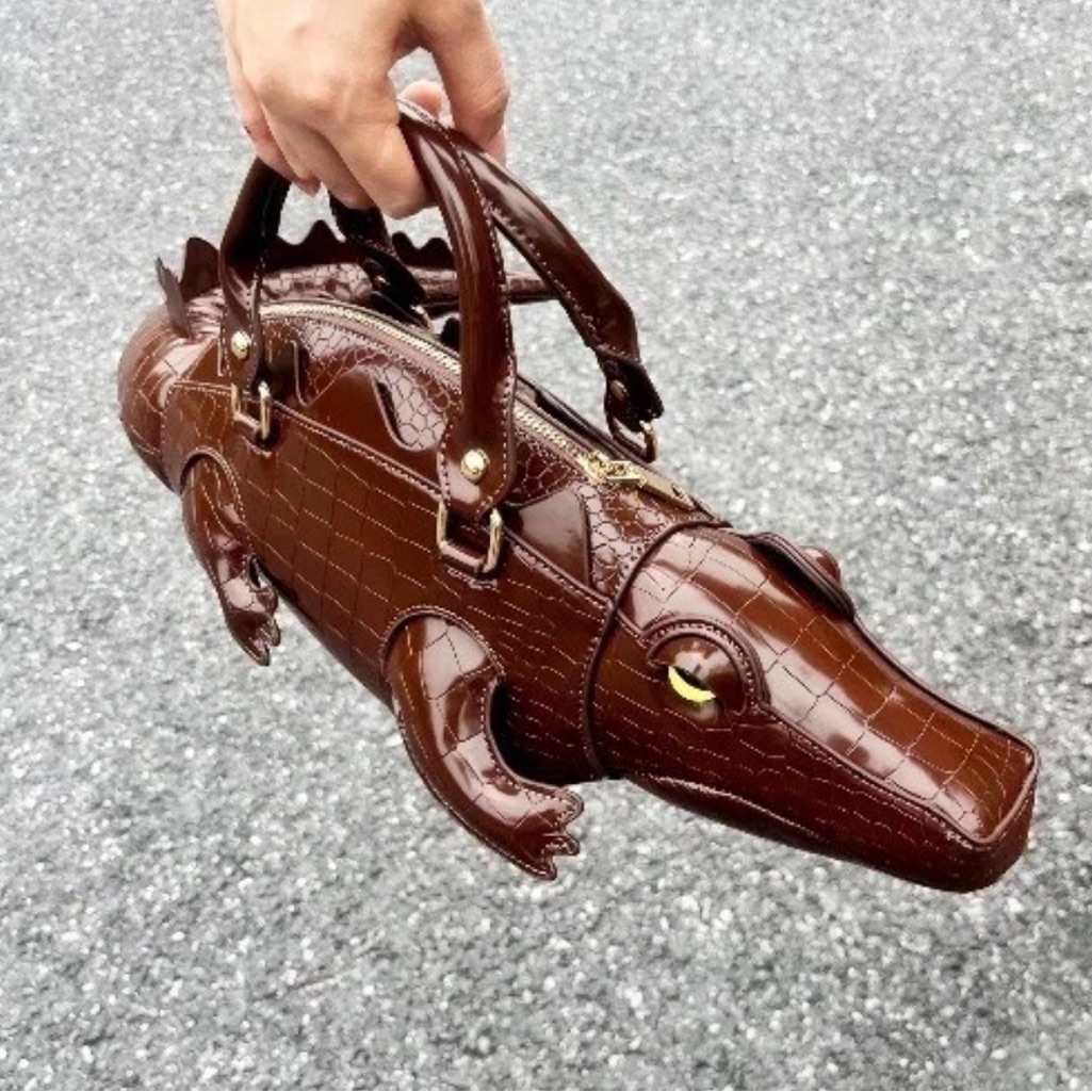Brown CrocodileShaped Handbag
